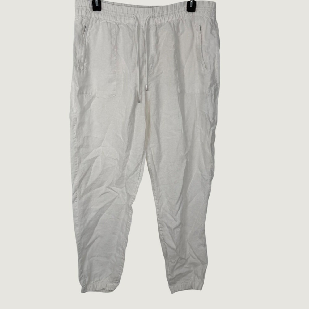 Athleta Cabo 100% Linen Jogger White Womens XL Tall Relaxed Drawstring Pants